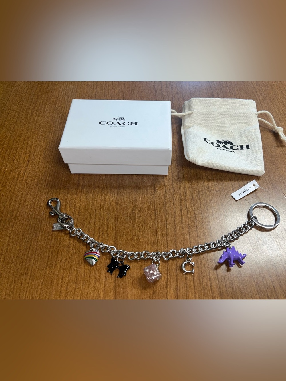 COACH Silver Tone  Motif Charm Clip Bag Chain Dice Bow Heart Dino New Tag - Picture 4 of 5